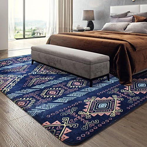 YLMD European and American retro colored rectangular carpet, bedroom bedside covered coffee table blanket, home computer chair mats, children's pet crawling carpet, creative geometric pattern carpets, multi-color multi-size ( Color : Blue , Size : S )