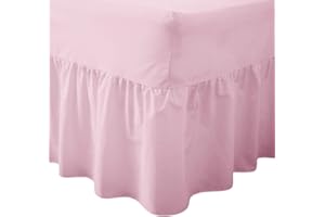 BEDWAY – 68 Pick Polycotton – VALANCE SHEET – 20cm (8”) BOX + 35cm (14”) FRILL - Plain Dyed Polycotton Fitted Valance Sheets Machine Washable (King, Light Pink)