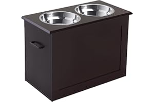 PawHut Erhöhter Hundenapf Futternapf mit Staumraum Wassernapf 2 x 2000ml Edelstahlnäpfen Hundenäpfe Fressnapf Futterstation für Hunde Katzen Espresso