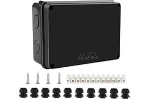 Elezenioc Abzweigdose Wasserdicht IP65 Aufputz-Abzweigkasten, M25 Verteilerdose, Großer ABS-Elektrokasten Kabelanschluss im Freien, Externer Elektroanschlusskasten, Schwarz(150x110x70mm)