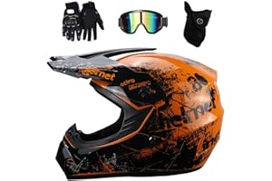 EVGATAVAB Dual Sport Motocross Helmet Set, Youth Kids Full Face Off Road Racing Motorbike Crash Helmets, Downhill BMX MTB ATV Enduro Quad Dirt Bike Helmet, with Goggles Gloves Mask