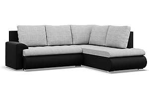Mebligo - Ecksofa mit Schlaffunktion und 2 Bettkasten Grau + Schwarz 230x89x200 (BxHxT) FORESTA - Rechts Eckcouch, Sofas & Couches, Couch L Form, Cauchsofa, Sofa Wohnzimmer, Ecke Sofa