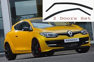AC WOW Lot de 2 déflecteurs d'air Compatible avec Renault Megane 2008 2009 2010 2011 2012 2013 2014 2015 2016 Mk3 3-Portes Acrylique Sombre PMMA de Qualité Supérieure