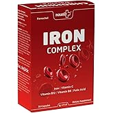 Nouplus Iron Complex Demir Takviyesi | Demir Bisglisinat (Ferrochel&reg;) | Vitamin C + B6 + B12 + Folat | 30 Kaps&uuml;l