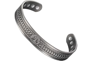 ENERCOPPEX Bracelet en cuivre pur 8 aimants pour homme et femme Motif arbre de vie Bracelet en cuivre 3500 Gauss Aimant efficace 16,5 cm Bracelet articulé réglable (B), 6.5 inches, Cuivre
