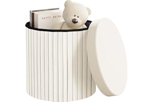 WOLTU Pouf Con Contenitore, Sgabello Rotondo, Poggiapiedi per Divano, Pieghevole, per Soggiorno, Camera da Letto, in Velluto, φ38xH36cm, Crema