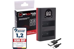 Baxxtar 18802 Cargador para batería BLS-5 BLS-50 BLS-1 - Compatible con Olympus OM-System - Mini Cargador Doble LCD - Se alimenta a través de USB-C o Micro-USB