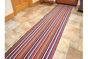 RUGS SUPERMARKET Multi Colour Stripe Non Slip Machine Washable Cut To Size Runner Rugs (2ft 2" x 4ft (66cm x 122cm))