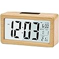 KADIO Digital Wooden Color Alarm Clock, LED Digital Clock Without Ticking with Date Display, Temperature, Snooze Function, for Bedroom, Bedside, Office, Battery Powered