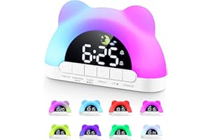 PERMUST Despertador Infantil, Reloj Mesita de Noche, Reloj Despertador Digital con Luces RGB 11 Colores, 10 Sonidos y Modo Snooze - Reloj Despertador Niños Ideal para Niñas y Niños Regalo