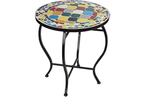 URBNLIVING 40cm Round Mosaic Bistro Side Table – Indoor/Outdoor Accent Coffee Table for Garden, Patio, Balcony or Living Room – Handcrafted Tile Top, Durable Metal Frame, Easy Flat-Pack Assembly