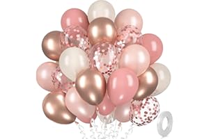 MONTRESTAR Luftballons Rosegold Retro Rosa, 30 Stück Altrosa Weiss Luftballon Set, Metallic Rosegold Konfetti Vintage Rosa Helium Ballon für Mädchen Frau Geburtstag Boho Hochzeit Jugendweihe Verlobung Babyparty