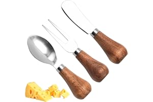 HUTVD Set di 3 Coltelli per Formaggio, Utensili per Formaggio Mini Coltelli per Spatola Forchetta per Burro per Formaggio Coltelli per Formaggio in Acciaio Inox per Torta, Dessert, Formaggio, Burro