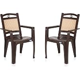 Nilkamal Plastic Chair for Living room with Arm |Set of 2 | 3 Year Warranty | For Home, Living Room, Outdoor | Brown & Beige Colour | CHR2197