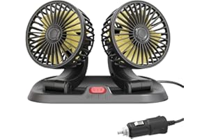 ‎USMEI USMEI 5V/12V/24V Ventilator Auto Ventilator, Doppelköpfiger Ventilator Auto mit 3 Speed, Vertikal und Horizontal Einstellbar 360-Grad-Drehung, USB Auto Ventilator für LKW Van SUV RV