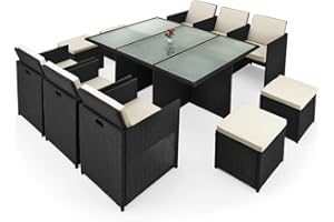 Casaria® Polyrattan Gartenmöbel Set Cube Tisch 180x120cm 6 Stühle 4 Hocker 7cm Auflagen Draußen Platzsparend Wetterfest Garten Terrasse Möbel Sitzgruppe