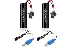 URGENEX 3,7 V 2000 mAh Li-Ionen-Akku 2er-Pack mit 2 USB-Ladegeräten SM-2P-Stecker 15C wiederaufladbarer RC-Akku