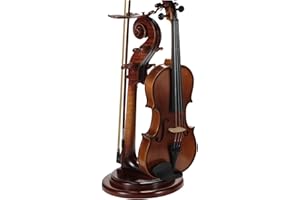 YWYLL Solid Wood Violin Stand with Bow Holder - No Assembly Needed, Heavy-Duty 4/4 Size Display, Handcrafted Cut-Out Design for Home/Studio/Stage (ROUND)