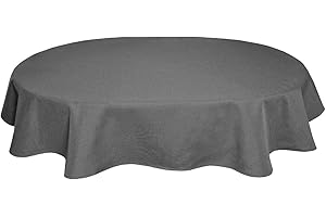 LEINEN-OPTIK-KOLLEKTION Tischdecke Leinenoptik Leinen Lotuseffekt Wasserabweisend Lotus Oval 135x180 cm Grau
