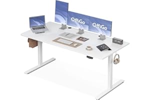 OffiGo Biurko z Regulacją Wysokości, Biurko Elektryczne 180 cm, Ergonomiczne Biurko z Funkcją Pamięci, Biurko Gamingowe z Regulacją Wysokości, Nowoczesne Biurko Komputerowe do Domu i Biura, Białe