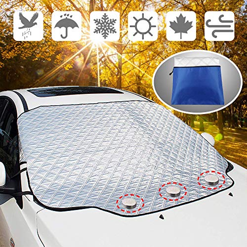 YANX Thickened Car Windscreen Frost Cover Waterproof Windscreen Sun Protector Large Magnetic Dust Cover All-weather Car Cover with Two Anti-theft Ears (190 X 124cm)