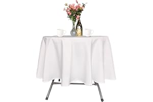 Trimming Shop White Table Cloth - 90 Inch Polyester Round Tablecloth, Washable, Wrinkle Resistant Table Cover for Dining, Buffet Parties, Picnic, Wedding, Banquet, Birthday Party, Pack of 1