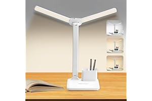 KEWUZY Lampara LED Escritorio Cabeza Doble,3 Modos Regulable Brillo,Lampara Estudio 40 LED USB Blanco,Cuidado Ocular Flexo Es
