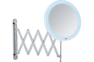 ‎WENKO WENKO Teleskopowe lustro ścienne LED Barona, lusterko kosmetyczne, podświetlane lustro, wysokość i wysuwanie