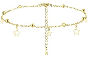 Josfeva Silver Anklets for Women, 925 Sterling Silver Ankle Bracelets for Women, 22+5 cm Adjustable Summer Beach Holiday Ladies Ankle Bracelet, Women's Anklets with Star, Foot jewellery Gift for Girls