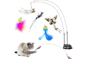 UGBO Jouet Chat Interactif Interieur Jouets à Plumes pour Chats Jouet Chat Ventouse avec Cloche Plume Kittybird Jouet Jeux Chat Baguette Canne à Pêche Cadeau Jeu pour Chat D'appartement (B)