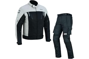 BOSmoto Motorradkombi Textil 2-teilig mit CE Protektoren – Motorradjacke und Motorradhose für Herren,Wasserdichte Motorradjacke mit Hose,Herren Motorradkombi Textil