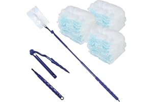NUANGOO 51 Stück für Swiffer Staubmagnet Nachfüllpack,Mit 1 Einziehbarer Griff, Beidseitig Staubwedel für Swiffer Duster Tücher,für Eine Breite Palette Von Reinigungsaufgaben im Alltag zu Hause (Blau)