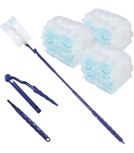 Kit Plumeau électrostatique - 50 Recharges + Poignée Télescopique | Nettoyage Poussière & Poils