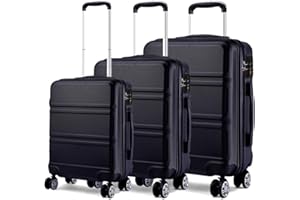 KONO Set di Valigie da 3 Pezzi Valigia Rigida Materiale ABS Leggero e Resistente con 4 Ruote Rotanti Valigia da 20'' 24'' 28'' (Nero)