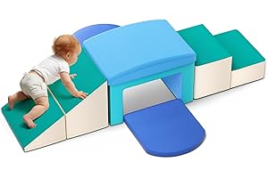 CUPCHID Blocchi da costruzione in schiuma per bambini, grandi blocchi da costruzione in schiuma giganti per bambini, giocattoli educativi prescolari per gattonare e arrampicarsi (Azzurro- 6 in 1)