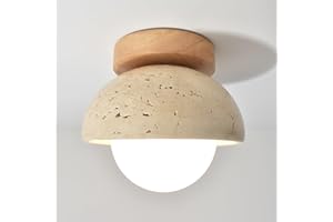 TOKTOP Plafonnier en Travertin Jaune Naturel Lustre Style Nordique G9 Abat-jour en Créativité Lampe de plafond Vintage Bois Plafonnier pour Chambre Cuisine Café, Lumière Blanche