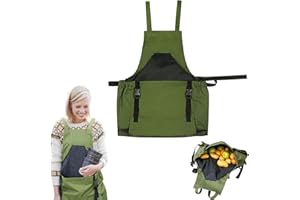 BESTYIJO Delantal de Jardinería, Delantal de Trabajo con Bolsillos Rápidos, Suelte Las Frutas Verdes, Recogida de Verduras, Bolsa de Almacenamiento para Huerto, Impermeable
