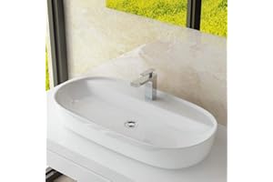 Lavabo in ceramica di design, lavabo per le mani, per il bagno degli ospiti, Waschbecken24 (82x42x13cm, Bianco / A299)