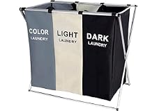 Laundry Basket Clothes Hamper 135L 3 Sections Clothe Sorter Bin,Foldable Waterproof Organizer Bag with Aluminum Frame,Washing