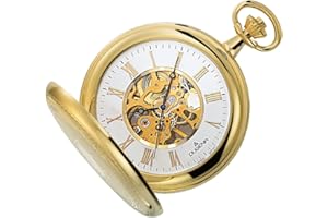 Dugena Herren-Taschenuhr 4460307-1, Savonette, Handaufzugswerk, Gold, skelettiert, mit Acrylglas und römischen Ziffern
