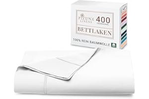 ‎PIZUNA Pizuna Bettlaken ohne Gummizug Baumwolle 270x310 cm Weiß, 400 Fadenzahl 100% Langstapel Baumwolle Bettlaken, Satinbindung Flachlaken Mit stilvollem 5 cm Saum Mako Satin