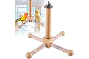 EDITBAR Vogelspielzeug 360° Drehbares Vogel Spielzeug,Holz Karussell Sitzstangen für Wellensittiche, Wellensittich Zubehör, Geeignet für Papageien, Sittiche, Vögel, Zimmervolieren
