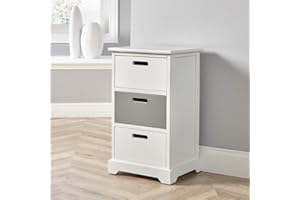 Home Source White Grey Wooden Chest Storage Unit Bedroom Office Organiser Bedside, 3 Drawer
