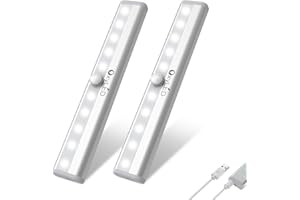 OxyLED Luz Led con Sensor de Movimiento, Luz Armario 2pcs 6000K Sensor USB Recargable Luz led Adhesiva 3 Tiras Magnéticas con Encendido/apagado Automático para Gabinete Espejo de Va