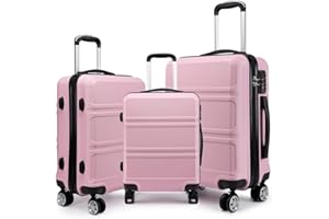 Kono Fashion Luggage Set of 3 PCS Lightweight ABS Hard Shell Trolley Travel Case with TSA Combination Lock and 4 Spinner Wheels 20" 24" 28" Suitcase (3 Pcs Set, Pink)