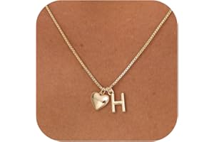 HANLI Heart Initial Necklace Women Girls 14K Gold Plated Heart A to Z Letter Personalised Name Pendant Necklaces Wedding Anniversary Birthday Gifts for Her Teenage Jewelry
