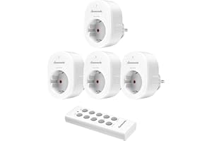 DEWENWILS Enchufes radiocontrolados con Mando a Distancia, 2300W Enchufe con 1 Mando a Distancia, Alcance 30M Juego de 4 enchufes radiocontrolados, programables y ampliables, Blanco