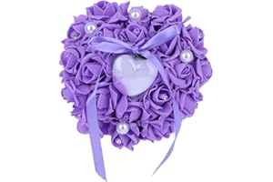 ZJchao Porte-alliances en forme de cœur Décoré de roses romantiques 15 x 13 cm Écrin pour bagues ou dragées de mariage, violet, Taille unique