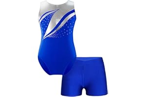 ranrann Enfant Fille Justaucorps Gymnastique Métallique Strass sans Manches Tenue Patinage Artistique Danse Brillant Costume Dancewear 5-16 Ans