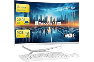 SZTPS Ordinateur Tout en Un,All in One pc 24 Pouces,Processeur i5-12450H 8 Cœurs,16 Go RAM,256 Go SSD,Windows 11 Pro Les Ordinateurs Tout en Un Blanc,QWERTY WiredClavier et Souris (Curved Panel)